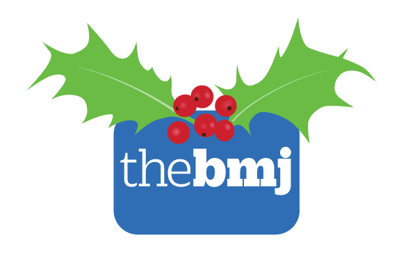 The BMJ logo with holly leaves and berries on top